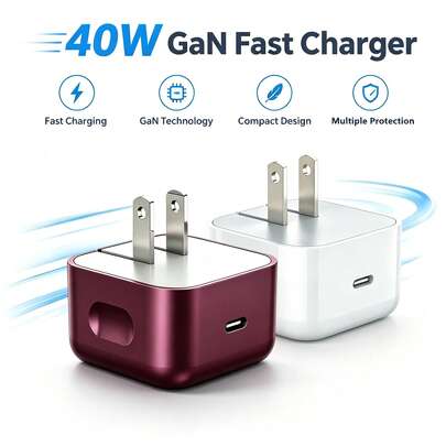 1/2/3pcs Portable 40W GaN Deep Cherry Fast Charger, Max 60W AVS Output, Built-In PD3.2 Protocol, Provides High-Speed Efficient Charging. Portable Gallium Nitride Design Greatly Reduces Charger Size While Maintaining Stable Power Output, Compatible With IPhone 18/17/16/15 Series, Compatible With IPhone Ultra Series, Compatible With Samsung Series And USB-Supported Devices, Perfect Replacement For Original Wall Adapter, Portable Phone Charger