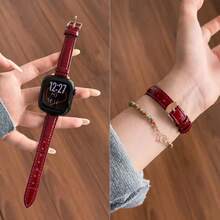 Leather Watch Band Compatible With Apple Watch 38/40/41/42/44/45/46mm, Burgundy Red Crocodile Pattern Slim Strap , Elegant Fashion For Women Girl - Red - View 6