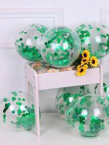 10pcs 12 Inch Gold Confetti Latex Balloons Glitter Transparent Helium Balloons Wedding Birthday Party Decorations - Green - View 3