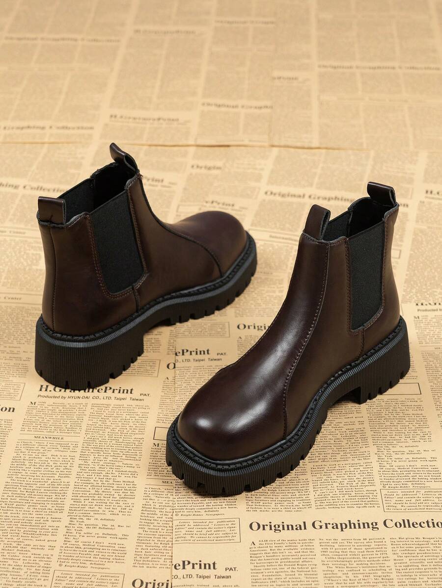 Women's Ankle Boots 2026 New Spring Autumn Single Boot Hot Thick Sole Slim Chelsea Ankle Boots - Brown - View 1