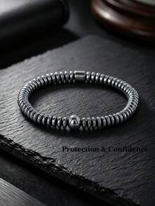 Minimalist Style Hematite Bracelet For Men, Courage, Confidence, Protection Meditation Spirituality Jewelry Daily Wear Gift For Him, Dad, Boyfriend - Gun Black - View 2