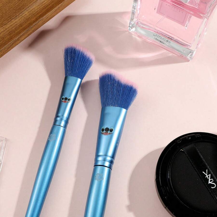 Disney Stitch Themed 6-Piece Cosmetic Makeup Brushes Collection, Angled Blush Contour Eyeshadow Crease Brushes With Cute Character Print And Ergonomic Handle, Travel Portable Beauty Tools Box Set For Smooth Face Powder Application - Multicolor - View 1