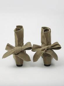 XfxfA Pair Of Women's Spliced Mid Heeled Boots With Cross/Strap/Bow Toe, Suitable For Daily Casual/Shopping/Travel Wear. - Khaki - View 3