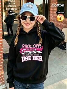 2026 Autumn/Winter Girls' Custom Loose Black Hoodie, Streetwear Style, Colorful Letter Print, Simple Casual Design - Black - View 11