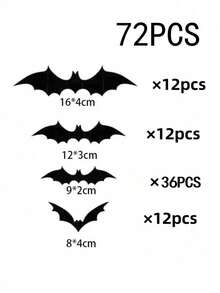 120/72/60/12pcs Halloween Bat Decorations, Halloween 3d Bat Wall Decor, Black Bat Wall Stickers, Black Bat Decals, Reusable, Suitable For Bathroom, Bar, Restaurant, Bedroom Door, Halloween Party Supplies, Winter Halloween Home Decor - Multiple Styles - View 18