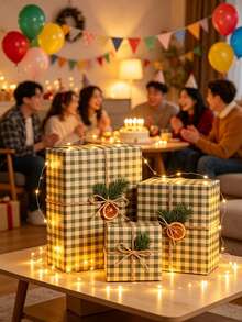 Roll Green & Kraft Buffalo Plaid Wrapping Paper Roll, Pair With Hemp Rope, Rustic Checkered Gift Wrap, -Style Brown Paper With Dark Green Squares, Farmhouse Holiday & Everyday Gift Wrapping For Christmas, Birthdays, Diy Crafts And Packaging - One Size Fits All - View 9