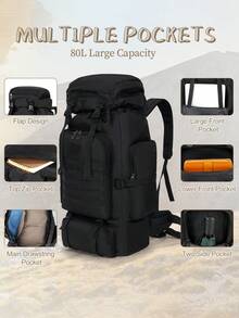 NEWHEY 80L 戶外戰術登山背包 迷彩防水可調節大容量 適合露營、攀岩與運動 - 彩色 - 查看 5
