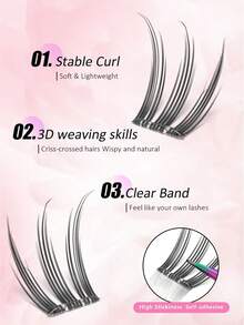 90pcs Cartoon Style Self-Adhesive False Eyelash Clusters, Glue-Free Transparent Stem, Easy To Use, Suitable For Beginners, No Glue Needed, Applicable For Various Occasions, False Eyelashes, Glue-Free False Eyelashes - C - View 3