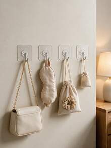 Adhesive Wall Hooks No Drill Waterproof Reusable Hanging Hooks For Bathroom Kitchen Dorm Apartment Renters Heavy Duty Transparent Sticky Hooks For Towel Utensils Decor Home Storage Organization - White - View 4