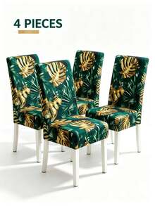 1/4/6pcs Minimalist Tropical Banana Leaf & Monstera Leaf Print Stretchable Dining Chair Covers, Dustproof Non-Slip Printed Protective Seat Covers For Home Decor, Hotel, Restaurant, Banquet, Living Room, All Seasons - Multicolor - View 12