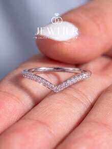 1pc Shallow V-Shaped Rhinestone Ring, Suitable For Women's Daily Wear, Party Accessory, Vintage Elegant Jewelry Gift - Silver - View 2