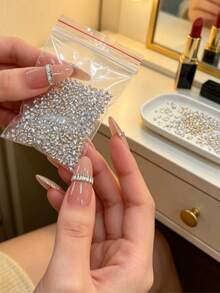 50pcs 3D Flat Back Rhinestone Nail Art Decor, Shiny Diamond Embellishments, Cute DIY Glitter Rhinestones, Women's Nail Supplies, Suitable For Holiday Decoration And Daily Styling/Photography - Multicolor - View 3