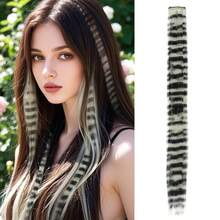 Hair Tinsel 45cm/18" Feather Hair Extension Clip-In Hidden Hairpiece, Gothic Style Black Striped Texture, Multi-Color Festive, Suitable For Beginners, Natural Looking Synthetic Fiber For Christmas, Carnival, Role Play, Party, Birthday - Multicolor - View 27