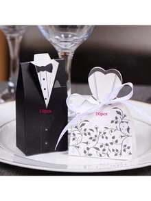 50/100pcs Bride & Groom Wedding Favor Boxes, Mini Tuxedo Dress Candy Gift Boxes, Wedding Party Guest Souvenir Supplies - Multicolor - View 10
