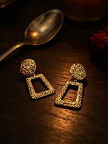 1 Pair Fashionable Creative Niche Design Hammered Texture Geometric Earrings Suitable For Women's Daily Wear - Gold - View 4