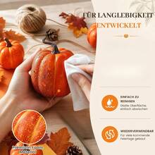 Artificial Pumpkin Collection Featuring 8 Assorted Pumpkins And 30 Artificial Maple Leaves – Perfect For Halloween And Thanksgiving Decorations. - 38pcs - View 5