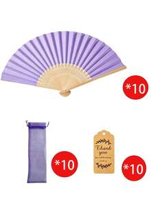 1pc/10pcs Light Purple Handheld Folding Fan Set, Includes Greeting Card, Cloth Bag; Blank Fan Surface, Suitable For DIY Painting. Portable Fan Set Is An Ideal Wedding Gift And Decoration. - one-size - View 9