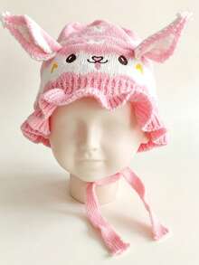 0-2 Years Old Baby Cute Knitted Hat, Bow Rabbit Ears Ruffle Edge Sun Hat, Warm Soft Crochet Tie Hat, Sweet Princess Style Infant Headwear - Multicolor - View 20