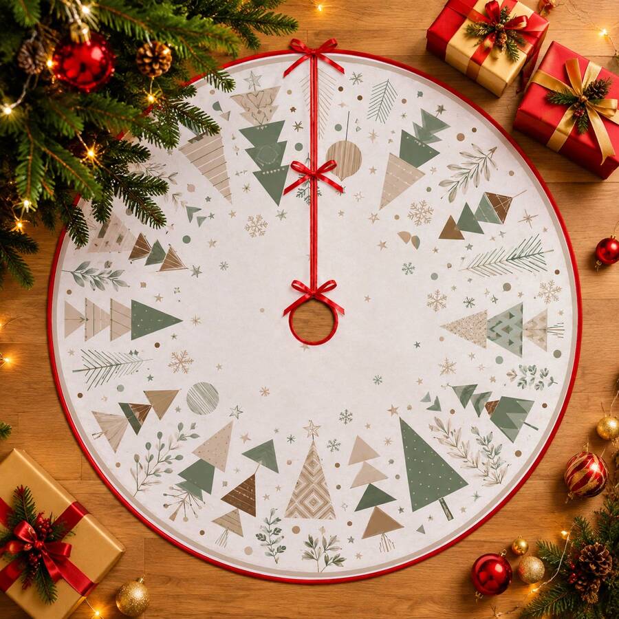 1pc Geometric Patchwork Christmas Tree Pattern Christmas Tree Skirt, Elegant Color Holiday Decoration, 5 Sizes, Unisex Holiday Gift, Suitable For Home And Party Christmas Home Decor - Geometric Collage Christmas Tree - View 1