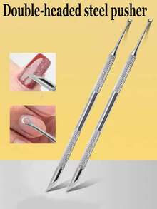 Herramienta de manicura circular de acero con punta de empuje, punta de empuje circular de acero inclinada de doble cabezal para eliminar la piel muerta y dar forma a las uñas como herramienta previa a la manicura. - Multicolor - Ver 1
