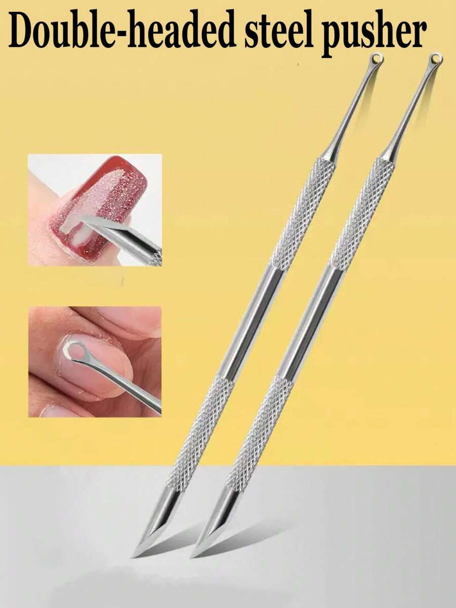 Herramienta de manicura circular de acero con punta de empuje, punta de empuje circular de acero inclinada de doble cabezal para eliminar la piel muerta y dar forma a las uñas como herramienta previa a la manicura. - Multicolor - Ver 1