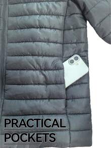 1pc Pure Cotton Jacket, Lightweight Zipper Quilted Winter Coat, Suitable For Snowy Days, Daily Commute And Outdoor Activities - Black - View 8