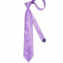 Light Purple Paisley Pattern Men's Tie 4pcs Set Handkerchief Cufflinks Silver Tie Clip Evening Party Accessories - Mauve Purple - View 3