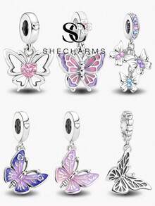 1pc Fashion Butterfly Floral Beaded Pendant, Suitable For Women's Bracelet DIY Jewelry Making And Daily Wear Accessory Decoration - Silver - View 11