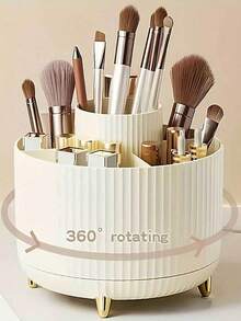 1pc Rotating Desktop Makeup Organizer, Stationery Storage Box, Pen Holder, Cosmetic Display Rack, Multi-Functional Makeup Brush Storage Bucket, Skincare Storage Box, Plastic Makeup Brush Organizer - Multicolor - View 6