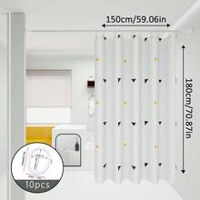 1pc Yellow Triangle Pattern Shower Curtain, Bathroom Wet/Dry Separation Partition Curtain, Suitable For Home, Hotel, School Dormitory, Includes Hanging Rings - White - View 12
