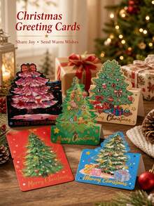 1/3/5set Christmas Greeting Cards Set, Cute Christmas Tree Designs, Colorful Holiday Greeting Cards For Friends Family, Merry Christmas Wishes, Festive Party Gifts & Holiday Decorations - Multiple Styles - View 4