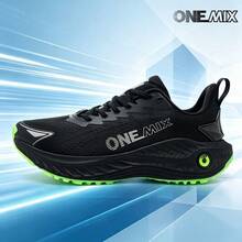 ONEMIX Fashion Sports Casual Running Shoes, Comfortable Shock Absorption, Low-Top Thick Sole, Non-Slip, Wear-Resistant - Green Light Black - View 12