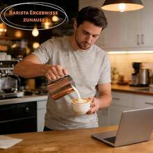Copper-Colored Stainless Steel Barista Milk Pitcher With Measurement Scale (330 Ml), Practical Frothing Pitcher For Fine Milk Foam During Cozy Coffee Rounds With Friends - Bronze - View 7