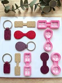 Blank Polymer Clay Keychain Molds, Rectangular & Oval, DIY Handmade Keyring Pendant Jewelry Craft Tools - Pink - View 1