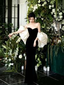 1pc Detachable Satin Exaggerated Petal Sleeve Cape Bridal Accessory Shoulder Sleeve, Beige Black Burgundy Optional - Multicolor - View 11