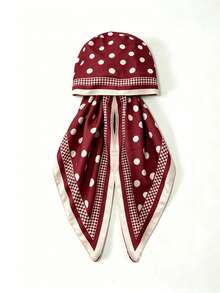 1Pc Muslim Women Polka Dot Pre‑Tied Hijab, Satin Integrated Headscarf, Decorative Border Print Modest Hijab For Daily Prayer Wear - Red - View 5