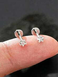 4pcs/2pcs Set Exquisite 316L Hypoallergenic Stainless Steel Star-Shaped Cubic Zirconia Internal Threaded Stud Earrings, Nose Studs, Lip Studs, Suitable For Women's Lip, Ear Cartilage Piercing Jewelry - Multicolor - View 13