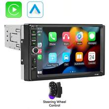 7英吋單DIN車用音響，有線Apple CarPlay與Android Mirror-Link，MP5多媒體汽車收音機，藍牙FM USB AUX，12V車載主機 - 主機 + 方向盤控制線 - 查看 11