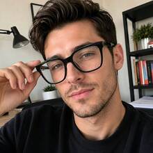 1 Pair Vintage Square Frame Transparent Clear Lens Glasses, Black Thick Frame Design, Minimalist Fashion Academic Style Eyewear, Unisex Daily Wear Glasses, Street Outfit Accessory, Essential For Commuting And Office Work - 1PC-black - View 2