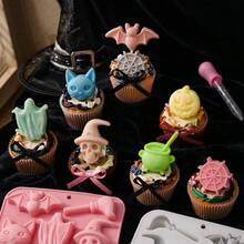 2pcs/Set Candle Making Kit 8 Cavity Halloween Silicone Candle Mold + Silicone Dropper Spooky Ghost Skull Bat Pumpkin Witch Shape DIY Casting Mould For Scented Candle Resin Soap Plaster Craft Decor Halloween Home Decor & Handmade Gift Making Tool - 1 Mold & 1 Dropper - View 6