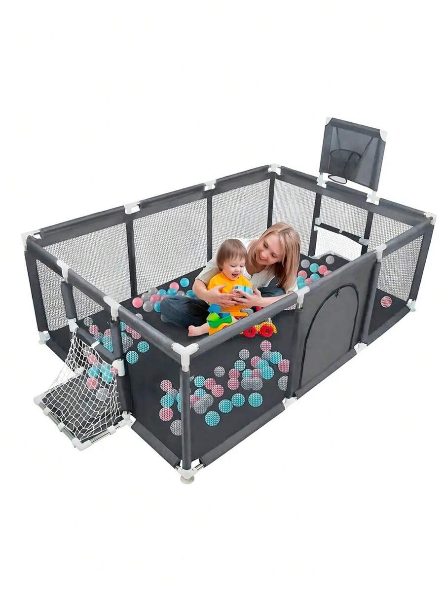 Corralito para Bebé, Corral de Gimnasio y Juegos Infantil, y Divertido, Área de Actividades Plegable y Portátil, Ideal para Estimulación y Entretenimiento en Casa - Gris Oscuro - Ver 1