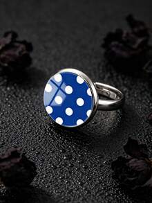 YUJUGLOW 1PC Adjustable Minimalist Cartoon Round Polka Dot Pattern With 316 Stainless Steel Round Open Ring, Suitable For Women's Daily Wear - Blue - View 3