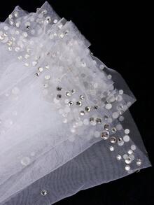 1pc Women's New Sexy White & Black Mesh Rhinestone Bridal Veil Ball Evening Party Decorative Accessory - Multicolor - View 8