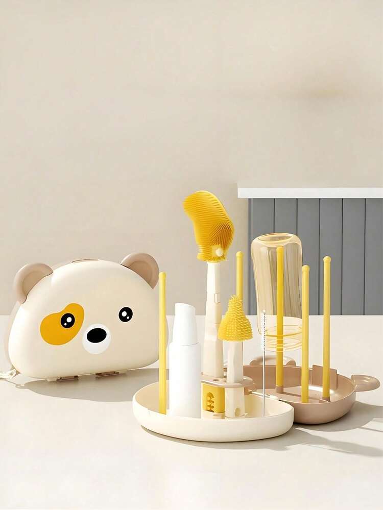 家用清潔杯刷套組/便攜式瀝水架/廚房必需品/新生兒必需品/嬰兒奶瓶刷套組，小巧尺寸/防塵耐摔/包含：奶瓶刷/吸管刷/瀝水架/奶嘴刷/分裝瓶 - 彩色 - 查看 5