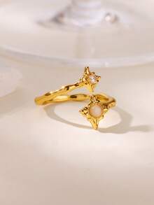 Elegant White Zirconia & Colorful Stone Asymmetrical Sun-Shaped Women's Ring, Gold Wedding & Holiday Jewelry Accessory, Gift For Mom, Best Friend - Multicolor - View 3