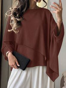 Autumn/Winter Loose Asymmetric Cape-Style Casual Shirt, Suitable For Street, Daily Wear And Home - Brown - View 3