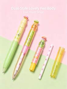 4/1pc Fruit Cartoon Erasable Gel Pen Set Macaron Fresh Yogurt Click Pens Student Erasable Writing & Problem Solving Stationery Kids Small Gift - Multicolor - View 4