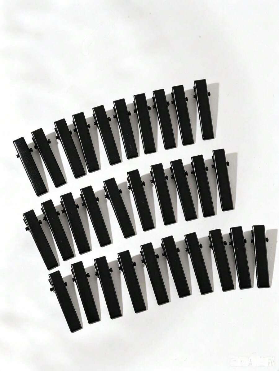 30PCS Black Metal Crocodile Shaped Hair Clips, Minimalist Solid Color Hair Accessories - Black - View 1