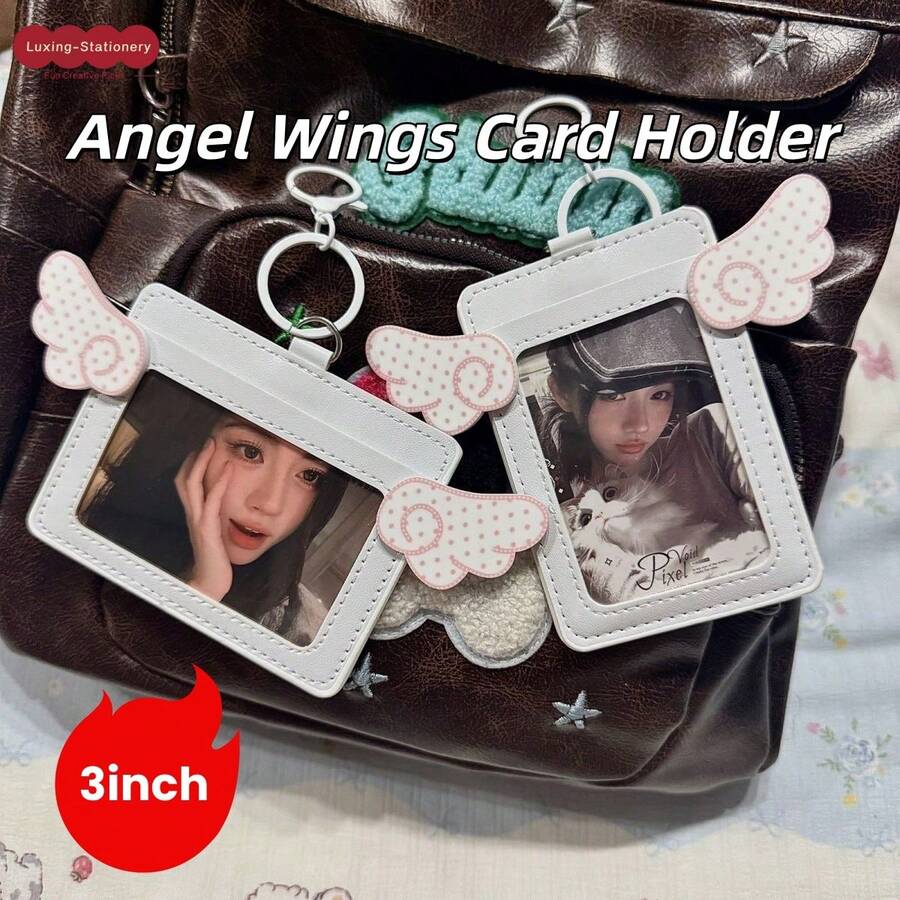 Ins Heart Double Layer Leather Card Holder, ID Badge Holder, Tesla Access Card, Campus, Fan, Bus, Meal Card Protective Case, Card Protection, Multi-Card Storage, ID Storage, Portable Lanyard, Commute, Campus Travel, Home Use, Outdoor Carry, Desktop Display, Office Desk, Fan Collection, Anime Merchandise, Birthday Gift, Christmas Gift - A - View 1