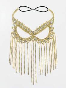 1pc Sexy Rhinestone Tassel Mask, Mysterious Party Dress Accessory For Women, Nightclub Dance Party - Gold - View 5